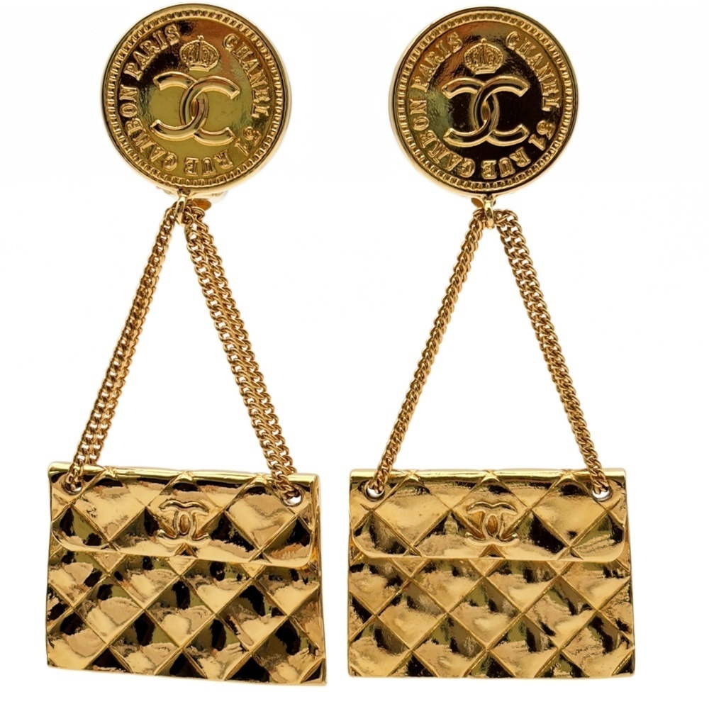 Chanel Coco Mark Matelassé Bag Motif Earrings, Gold, 31 RUE CAMBON PARIS CHANEL